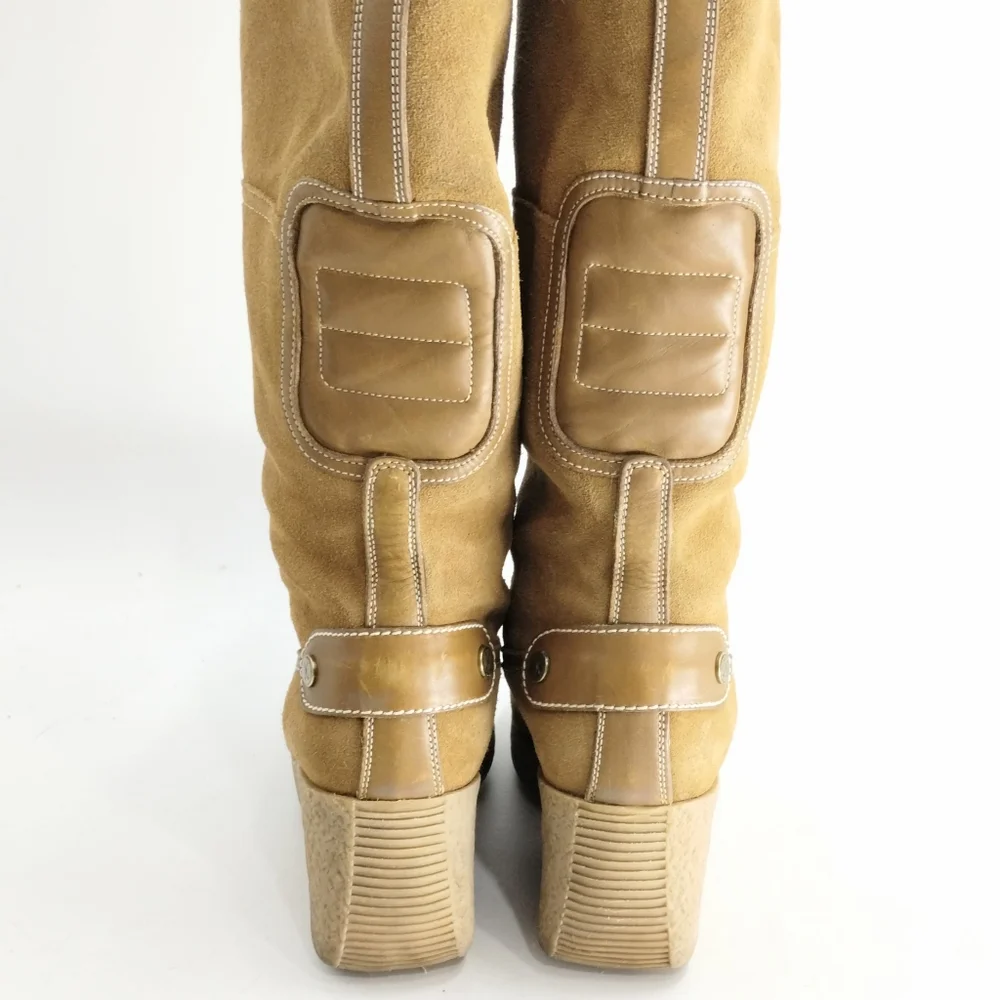 Cole Haan Tall Boots Suede Sheep Shearling‎ Zip Front